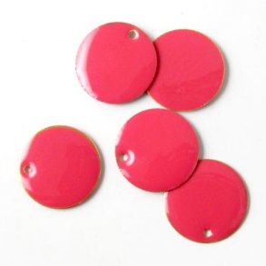 Emalje, pink, mnt, fg. m hul i kant, 14 mm, 4 stk