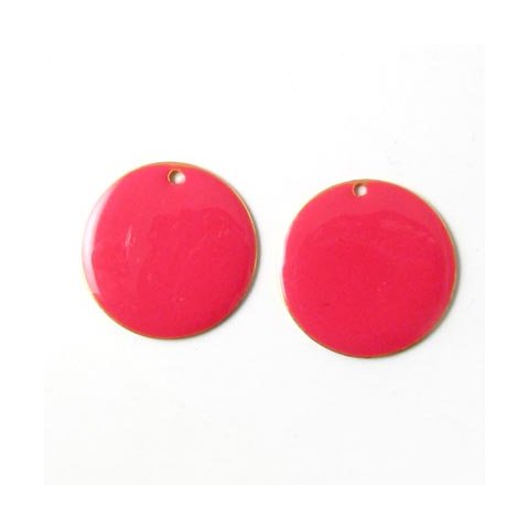 Enamel, pink, coin, gilded w. hole at the edge, 18mm, 2pcs.