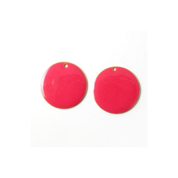 Enamel, pink, coin, gilded w. hole at the edge, 18mm, 2pcs.
