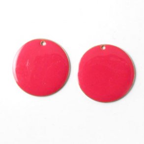 Emalje, mrk-pink, f.s. mnt m hul i kant, 18 mm, 2 stk