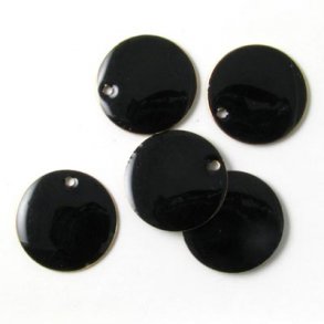 Enamel, black coin w. hole at the edge, gilded, 14mm, 4pcs.