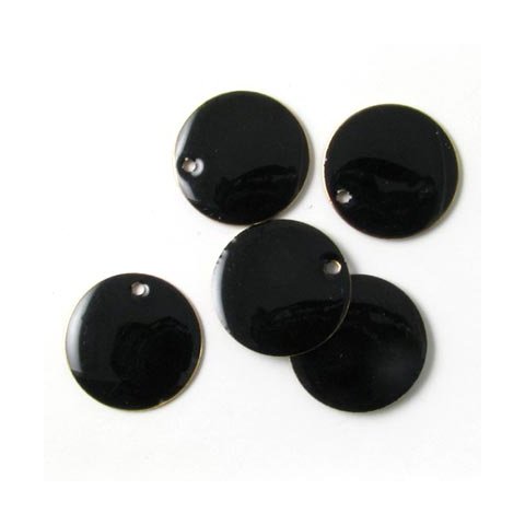 Emaille, schwarz, rund, mit Loch an der Kante vergoldet, 14 mm, 4 Stk.