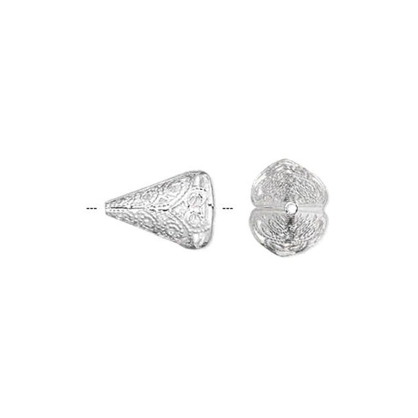 Silver-plated, conical/waffle-shaped, 16mm, 6pcs.
