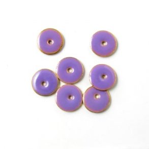 Emalje, lilla, f.g. mnt m hul i midt, 8 mm, 6 stk