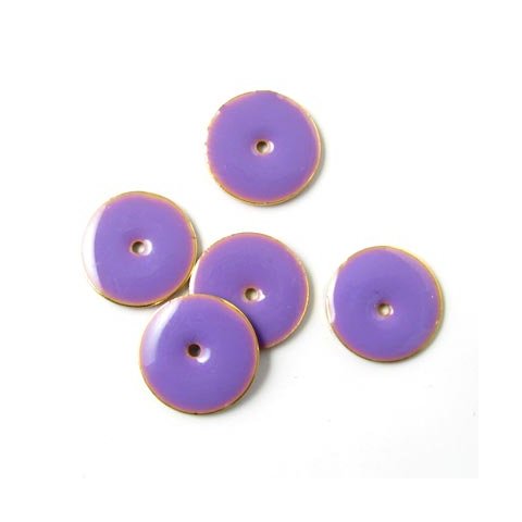 Enamel, purple, gilded coin,, w. hole in the middle, 12mm, 4pcs.