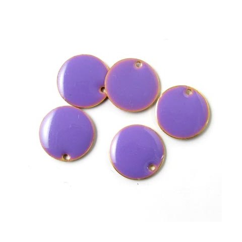 Enamel, purple, gilded coin, w. hole at the edge, 12mm, 4pcs.