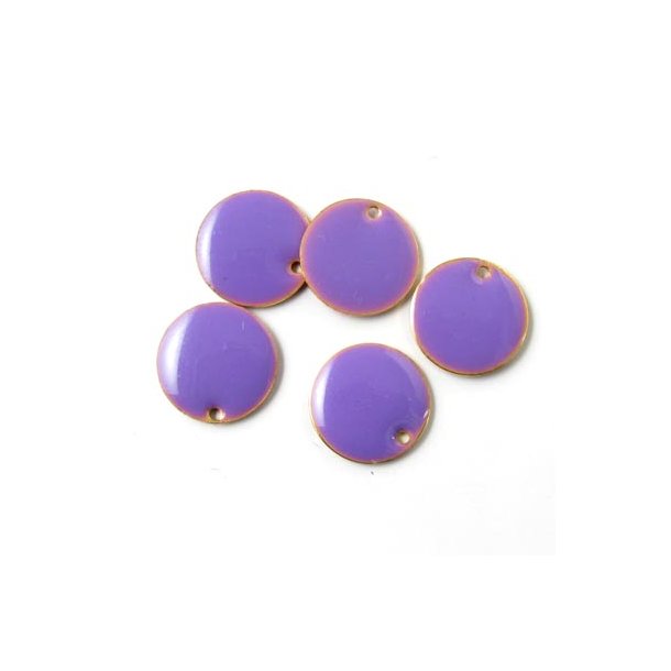 Enamel, purple, gilded coin, w. hole at the edge, 12mm, 4pcs.