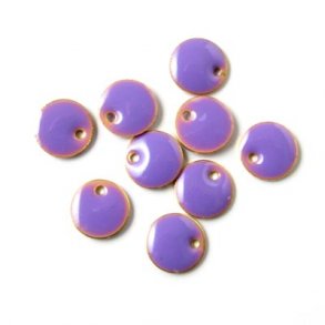 Emaille, lila Münzen, vergoldet, mit Loch an der Kante, 8 mm, 6 Stk.