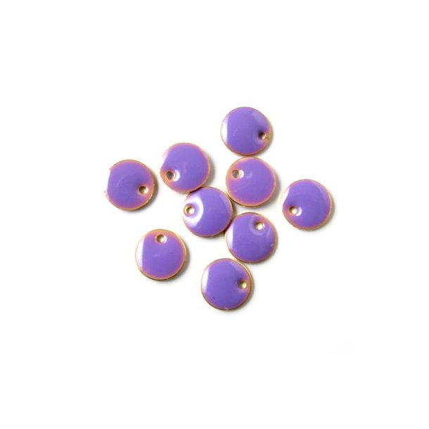 Enamel, purple, gilded coin, w. hole at the edge, 8mm, 6pcs.