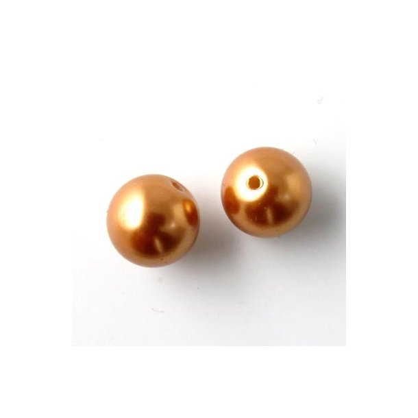 Wax-glass bead, round, golden brown, 12mm, 6pcs.