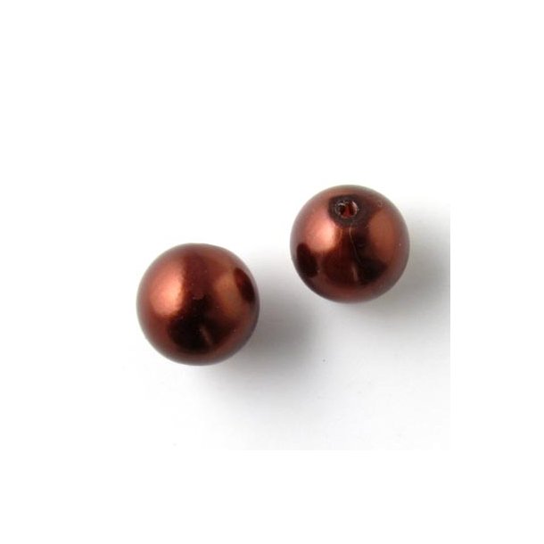 Wax-glass bead, round, dark auburn, 12mm, 6pcs.