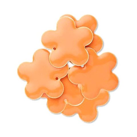 Emalje vedh&aelig;ng, stor orange blomst, 27 mm, 2 stk