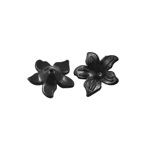 Akryl, orkide blomst, blank sort, 27x7 mm, 6 stk.