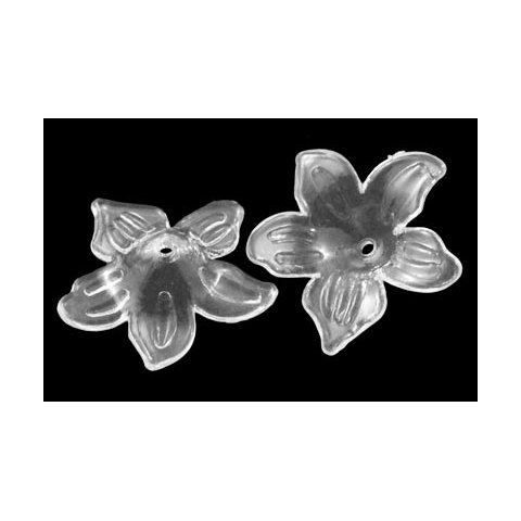 Akryl, orkide blomst, blank ufarvet, 27x7mm, 6stk