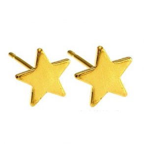 Bulk purchase. Earstuds with star, gold-plated brass, 7mm, earnuts included, 50pcs