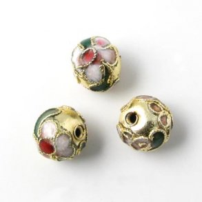 CloisonnÃ© beads, golden, round, 12mm, 2pcs.
