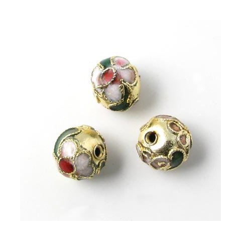 Cloisonne perle, gylden, rund 12 mm