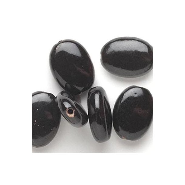 Keramik perle, sort oval, ca. 33x23 mm, 2 stk.