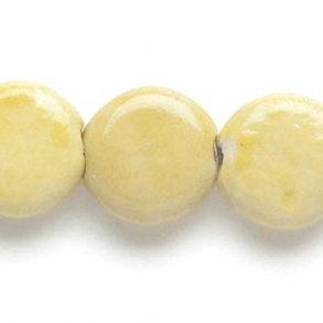 Ceramic beads, flat, round, pale yellow, 19mm, 2pcs.
