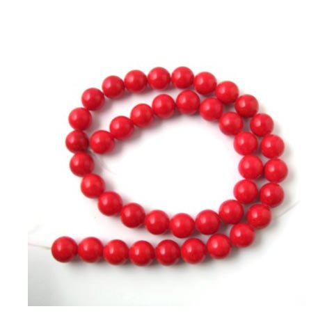 Candy-jade, hel perlestreng, rund, rød, 10 mm, 39 stk.