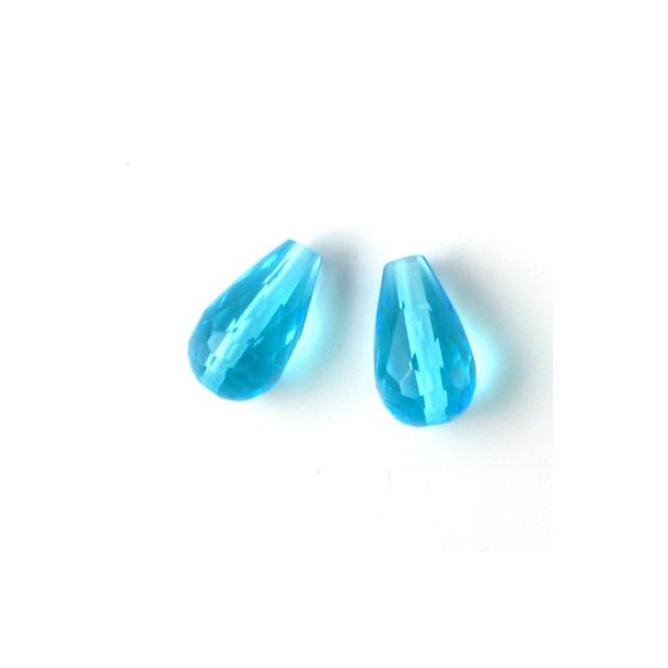 Zirkonia, dr&aring;be, aqua bl&aring;, 14x8 mm, 2 stk