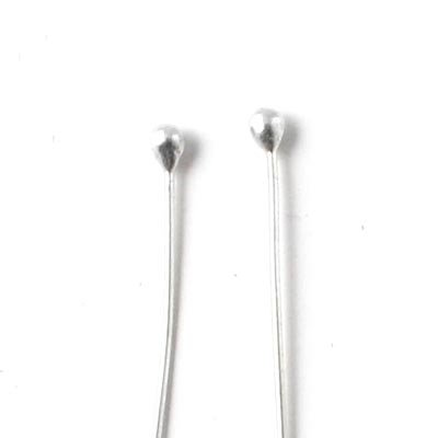Épingle à Tête Sphérique En Argent Sterling - 45 X 1.5 Mm, Tige De 0.5 Mm - Neuf, Pour Bijouterie