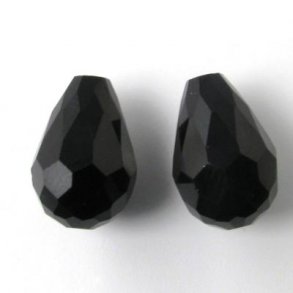 Glas Perle, facettierte Tropfen, schwarz, 18x12 mm, 2 Stk.