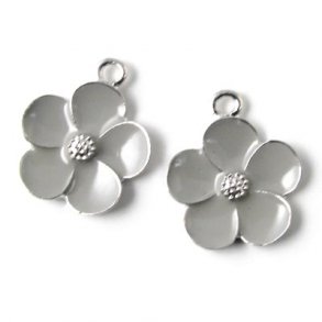 Buttercup pendant, silver plated brass, grey, 1 eye, 16mm, 2pcs.