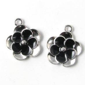 Buttercup pendant, two-piece silvered/black, 1 eye, 16mm, 2pcs.