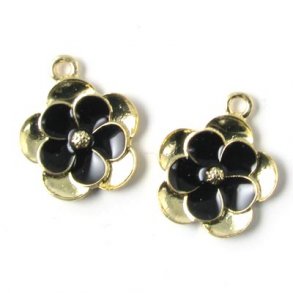 Buttercup pendant, two-piece gilded/black, 1 eye, 16 mm, 2pcs.