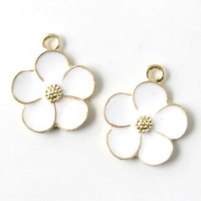 Buttercup pendant, gilded brass, white, 1 eye, 16mm, 2pcs.