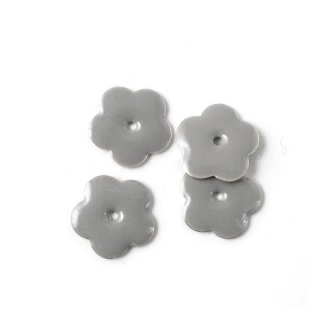 Enamel, grey flower, silvered, hole in the middle, 14mm, 4pcs.