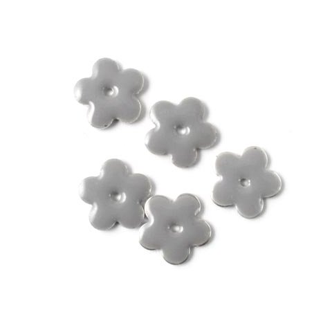 Enamel, grey flower, silvered, hole in the middle, 12mm, 4pcs.