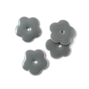 Enamel, dark grey flower, hole in the middle, silvered, 14mm, 4pcs.