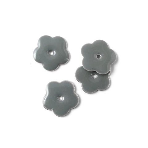 Emaille, dunkelgraue Blume, Loch in der Mitte, versilbert 14 mm, 4 Stk.