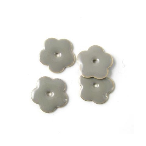 Enamel, grey flower, gilded, hole in the middle, 14mm, 4pcs.