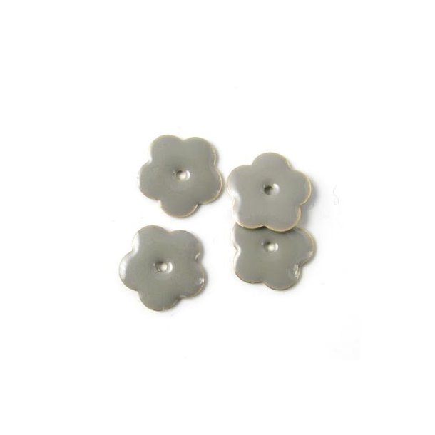 Enamel, grey flower, gilded, hole in the middle, 14mm, 4pcs.