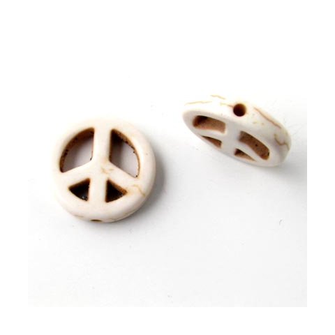 Peace sign, synthetic howlite, white, 4pcs.