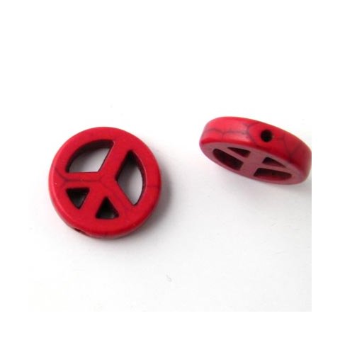 Peace sign, synthetic howlite, red, 4pcs.