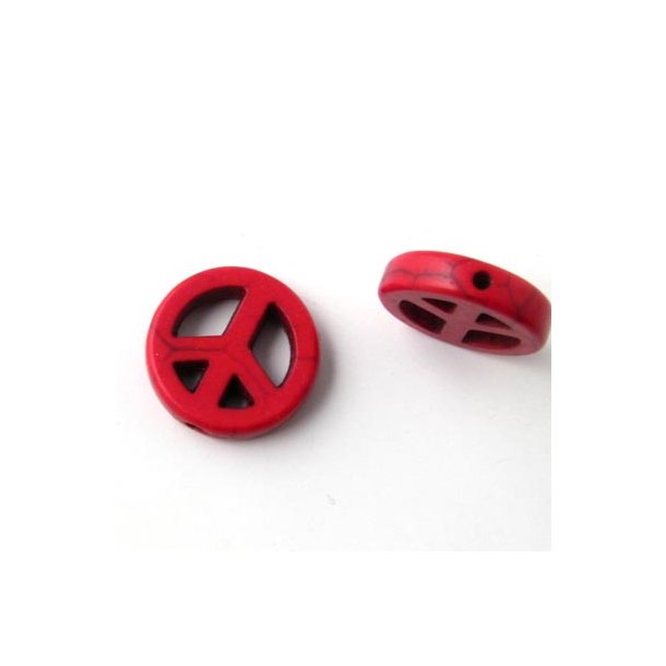 Peace sign, synthetic howlite, red, 4pcs.