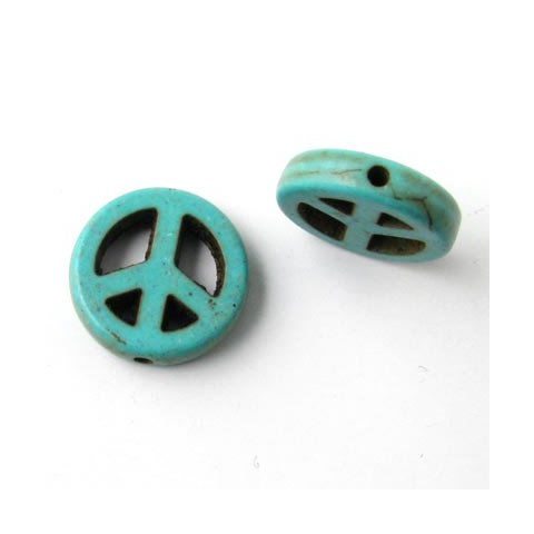 Peace sign, synthetic howlite, turquoise, 4pcs.