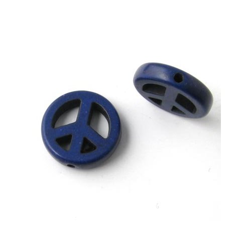 Peace sign, synthetic howlite, dark blue, 4pcs.