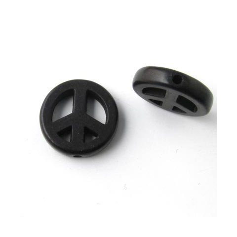 Peace sign, synthetic howlite, black, 4pcs.