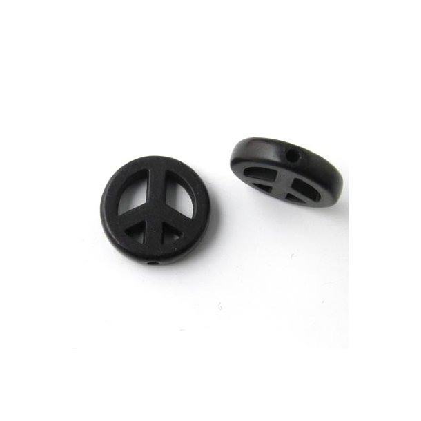 Peace sign, synthetic howlite, black, 4pcs.