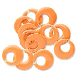 Enamel charm, orange, round w. hole, 17mm, 2pcs.