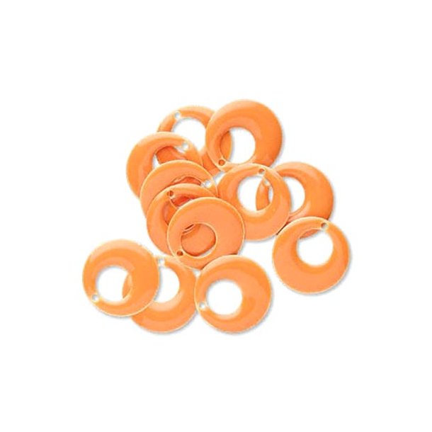 Emalje vedh&aelig;ng, orange rund m hul, 17 mm, 2stk
