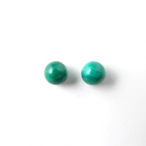 Malachite (genuine), round half-drilled beads, 6mm, 2pcs.