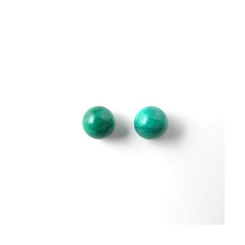 Malachite (genuine), round half-drilled beads, 6mm, 2pcs.
