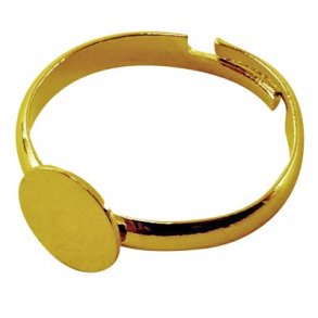 Ring, vergoldetes Messing, Standardgre, 8 mm Platte, verstellbar, 1 Stk.