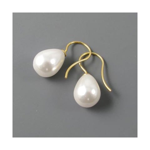 &Oslash;reringe forgyldt m. hvide shellpearl-dr&aring;ber